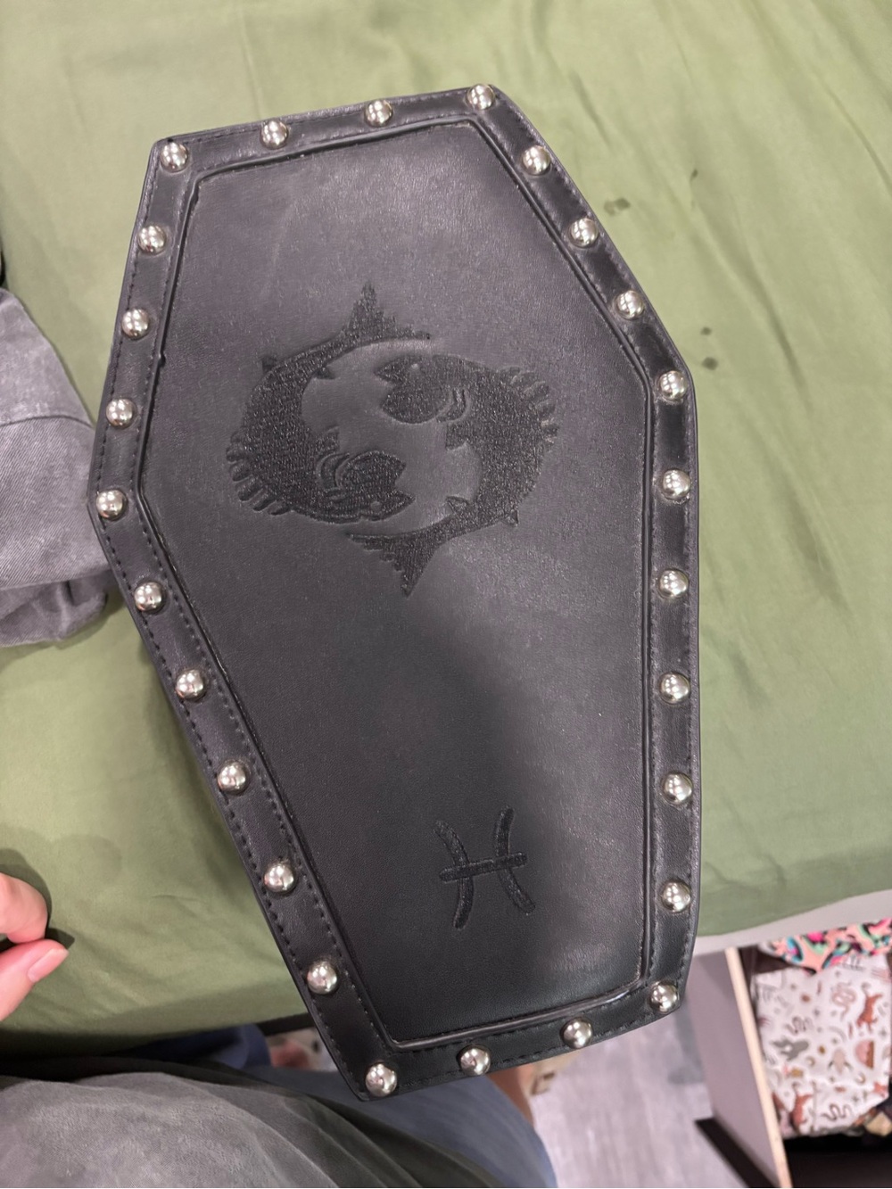 Black Studded Zodiac(pisces)-Emblem Women’s coffin multi wear bag